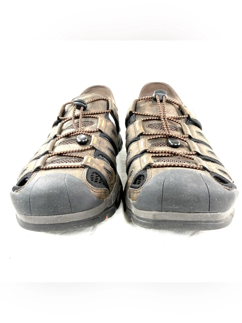 Skechers Men Size 13 Brown Slip Ins Water Shoe Bungee Laces Sandal Closed Toe